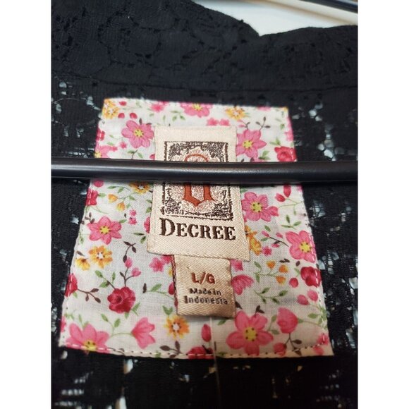 Decree Womens L Blazer Black Floral Lace 3/4 Sleeve Semi Sheer Button NWT - Picture 5 of 6